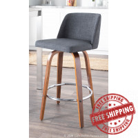 Lumisource B26-TRNO2R WLCHAR2 Toriano Mid-Century Modern Counter Stool in Walnut and Charcoal Fabric - Set of 2
